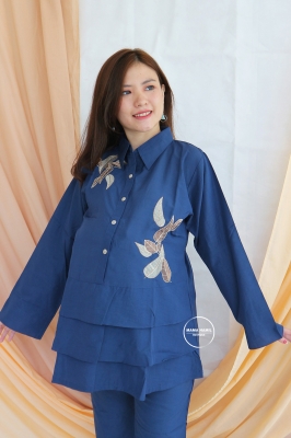 Setelan Muslim Layer Daun Karlina Set Muslim - STJ 83 Biru
